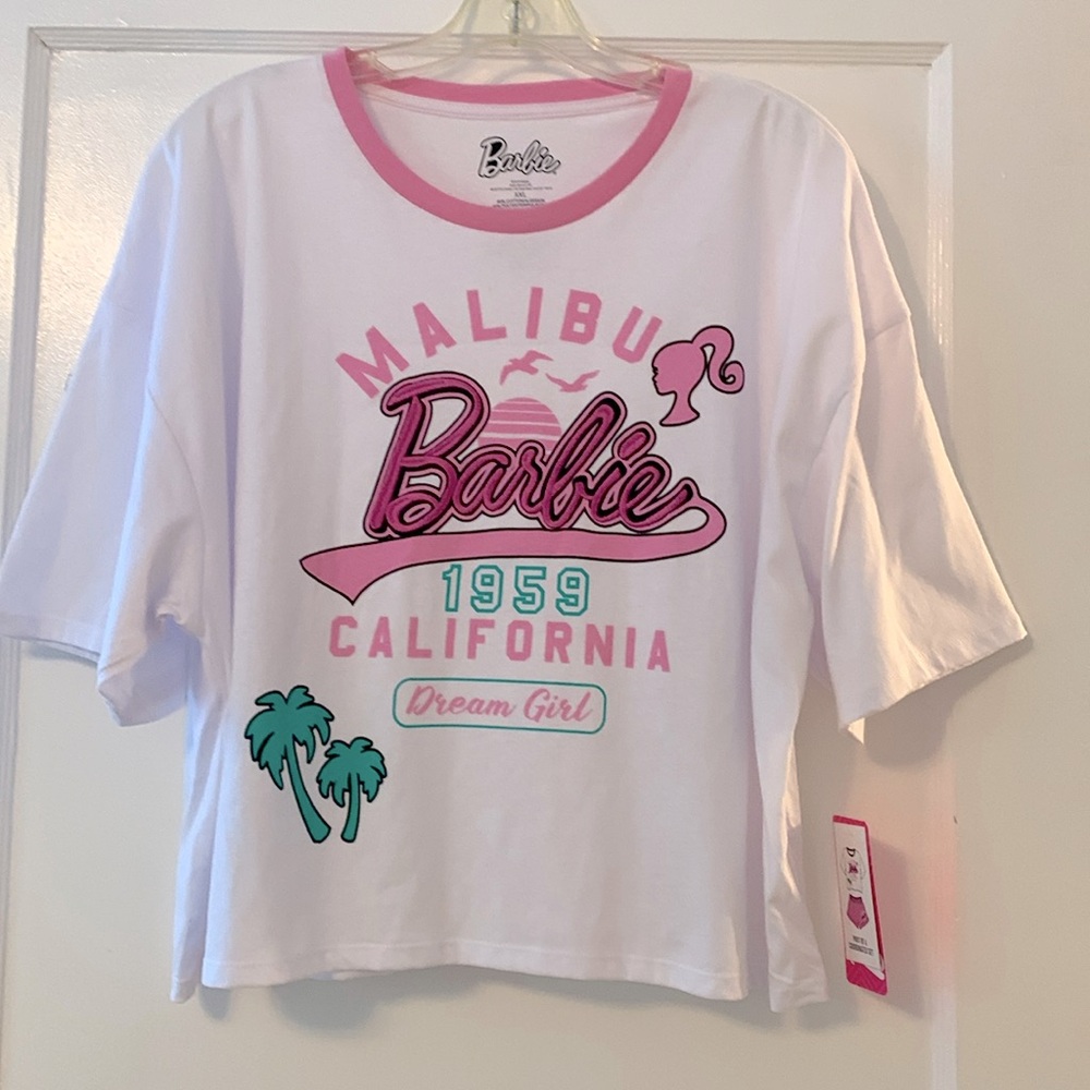 Barbie white/pink crop top NWT